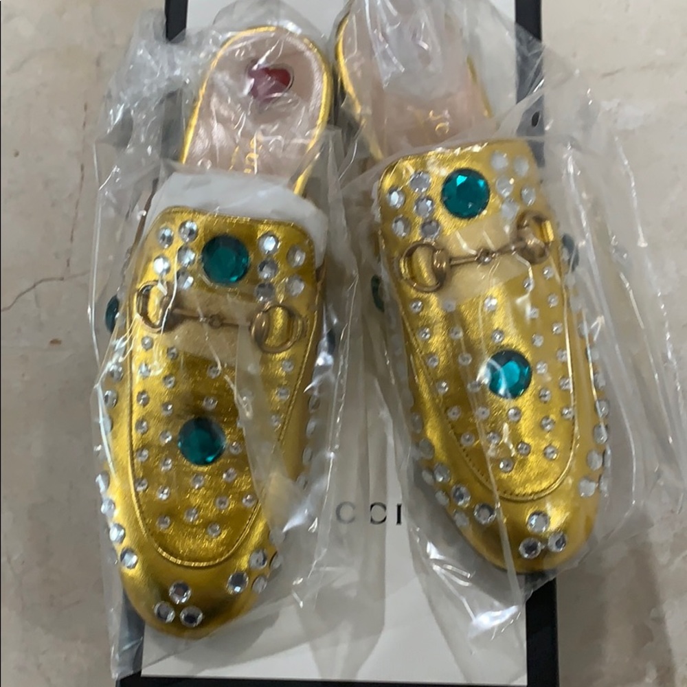 Gucci princetown gold embellished
